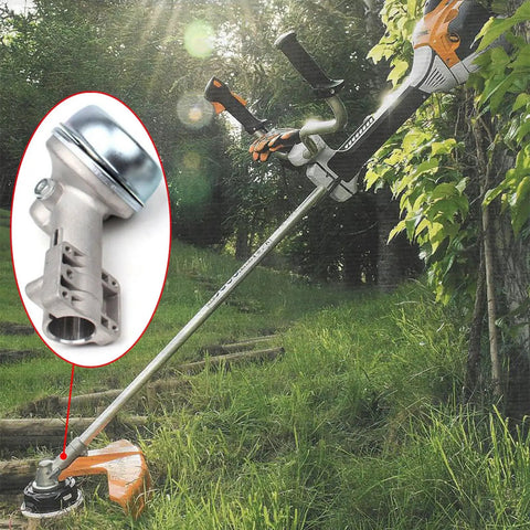 Beefed Up Trimmer Gear Head Replacement Kit With Gearbox For Stihl Weed Eater and Brush Cutter in use, includes gear head close-up