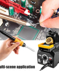 Upgraded Soldering Station Kit With Rapid Heating, ESD Safe Design, Five Replaceable Tips, And 63.5oz Rugged Build in use on electronics board