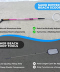 Beach Dipper Sifter Shovel For Beachcombing With 6 Inch Basket, adjustable pole, back saving tool on beach with comparison chart