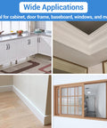 Wide applications for 15 Gauge Finish Nails One And Three Quarters Inch 34 Degree Angled Galvanized Finishing Nails shown in cabinetry, window trim, baseboards, and moldings.