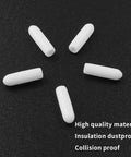 Fifty Pack White Rubber Screw Thread End Caps For Top Notch Floor Protection And Furniture Leg Safeguards With One Eighth Inch Inner Diameter laid on black surface.