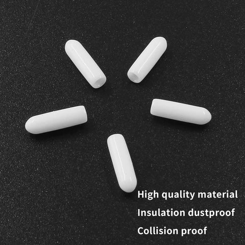 Fifty Pack White Rubber Screw Thread End Caps For Top Notch Floor Protection And Furniture Leg Safeguards With One Eighth Inch Inner Diameter laid on black surface.
