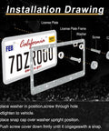Installation drawing of Sparkly Rhinestone License Plate Frame For Women, Two Pack Bling Car Accessories with screws and caps.