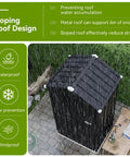 Vertical Metal Tool Cabinet With Floor Weatherproof Outdoor Storage Shed 21 Cu Ft Capacity shown with sloping roof design