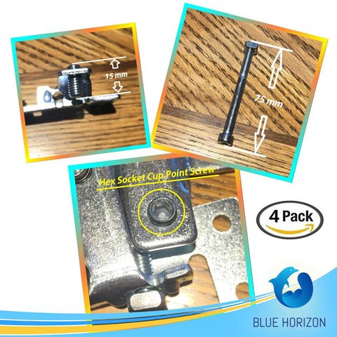 Close-up of Double Action Countertop Joint Fasteners 4 Pack with adjustable flip bolts and hex socket cup point screw details