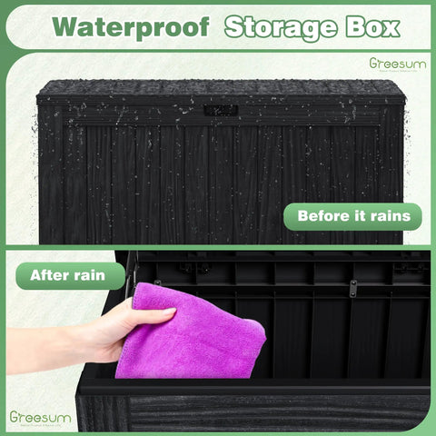 120 Gallon Outdoor Storage Box With Lid, Lockable, Waterproof And UV Resistant, Resin Deck Box With Wood Grain Look