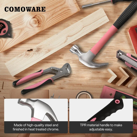 218 Piece Pink Home Tool Kit Set With Bag For DIY Home Maintenance And Everyday Repairs Includes Screwdrivers Pliers Hammer