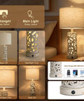 Dual Light Table Lamps With Touch Control, 3-Way Dimmable, Set Of 2, shown on bedside table with USB charging and lighting options.