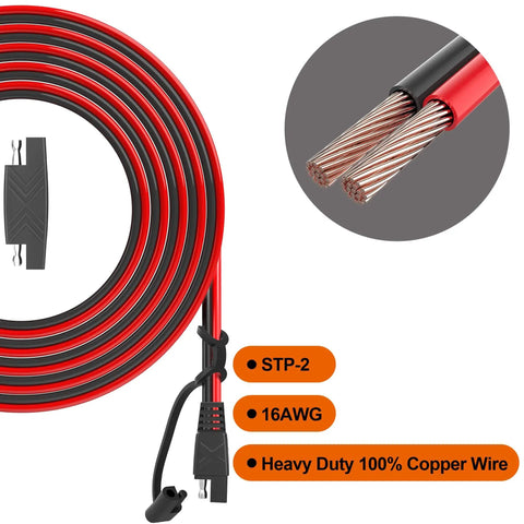 Go To 25 Foot SAE Extension Cable With Quick Disconnect Connector, 16 AWG Copper Wire, close-up of red and black wires