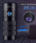 Ultra Bright SP36 Pro Flashlight With 8000 Lumens, Four 5000K LEDs, USB C Rechargeable, charging indicator detail