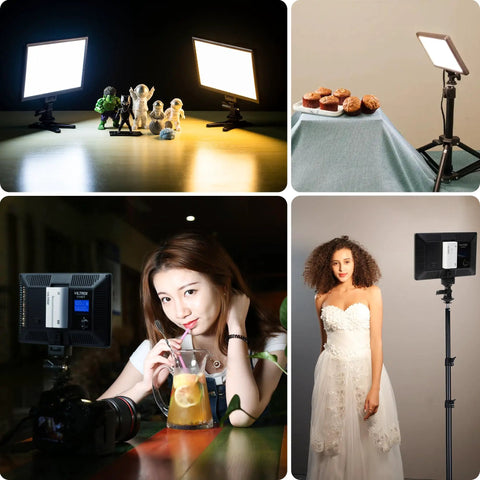 Ultra Thin 15W LED Video Light Panel With Pro-Grade Adjustable 3300K-5600K Color Temperature, CRI95 Plus in various settings