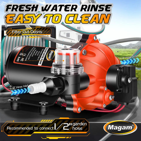 Beefy 12V Wash Down Pump Kit With 7.5 GPM And 80 PSI For Boats RVs And Campers Self Priming Five Chamber Diaphragm Pump