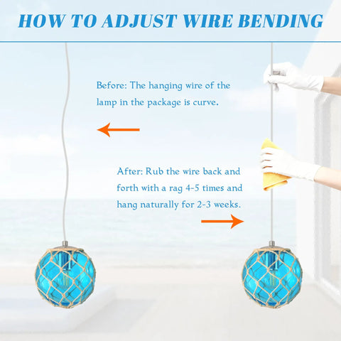 How to adjust wire bending of Blue Glass Coastal Pendant Light With Hemp Rope For Beach House Nautical Decor One Light Hanging Fixture