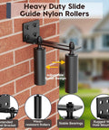 Heavy Duty Slide Gate Roller Guide With L Rear Post Steel Bracket And Sliding Gate Hardware Kit Support Assembly For Sliding Rolling Garage Wood Fence Doors 6 Inch Black 2 Pieces For Long Lasting Performance installed on brick wall