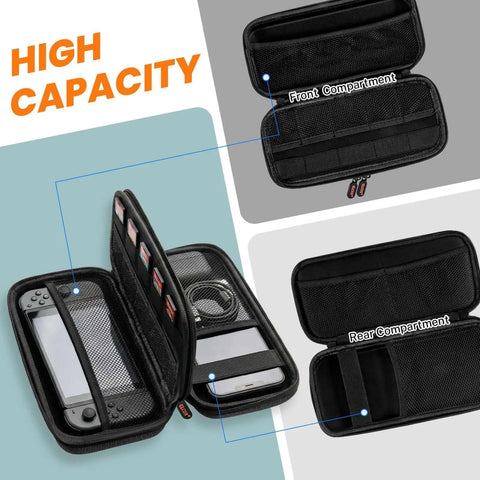 Heavy Duty Double Layer Hard Shell Electronics Organizer Travel Case With Hella Tough Impact Armor For Your Daily Portable Gadgets Tech Accessories And Cable Management, opened showing front and rear compartments with gadgets.