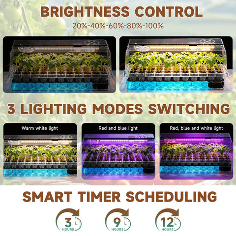 Self Watering Seed Starter Tray Kit With Full Spectrum Grow Light Five Dimmable Brightness Levels And Timer, indoor view