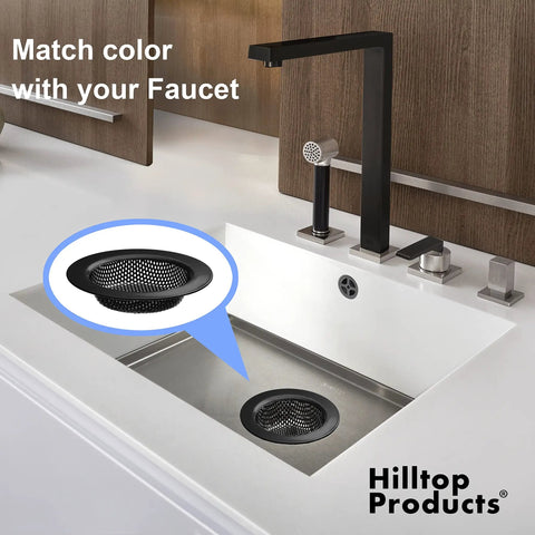 Two Pack Black Stainless Steel Kitchen Sink Drain Strainers With Four Point Five Inch Top And Three Inch Basket Large Food Catcher Durable Electroplated Coating Rust Resistant Built To Last in modern kitchen sink