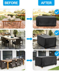72 Inch Long Outdoor Table Cover Heavy Duty Waterproof All Weather Protection For Rectangular Patio Tables Dining Sets Coffee Tables Chairs And Sofas Fits Up To 71 Inches Long 46 Inches Wide And 27 Inches High Black installed on patio furniture