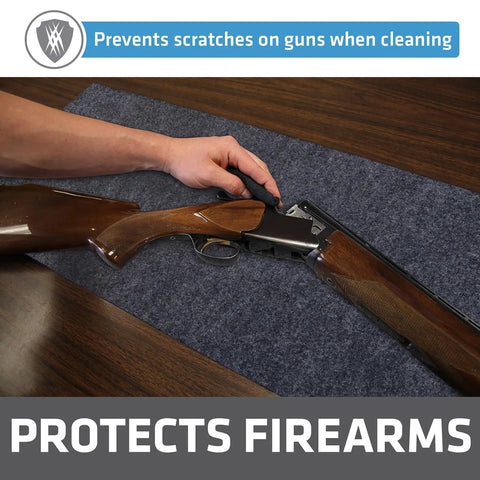 Gun Cleaning Pad 16x20 Inch, Premium Absorbent Cleaning Mat With Waterproof Backing used for firearm cleaning on a table