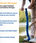 Manual Clothes Wringer For Camping And Travel Ultra Light Hand Wash Spinner Kicks Excess Water Out Fast Portable Laundry Helper in use by person outdoors.