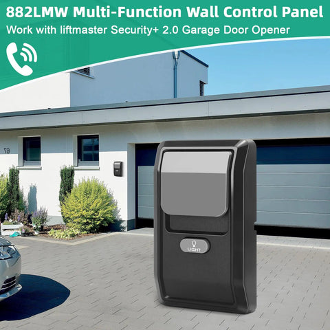 Heavy Duty No Nonsense Multi Function Wall Control Panel For Garage Door Openers Security Plus Two Point Zero with gray finish.