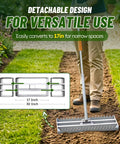 Two In One Lawn Leveling Rake With Dual Flat And Serrated Sides, Heavy Duty Stainless Steel Landscape Leveler, detachable for versatile use