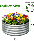 Two Pack Galvanized Raised Garden Beds 24x24x12 Inches Outdoor Planter for Vegetables and Flowers, side view with flowers