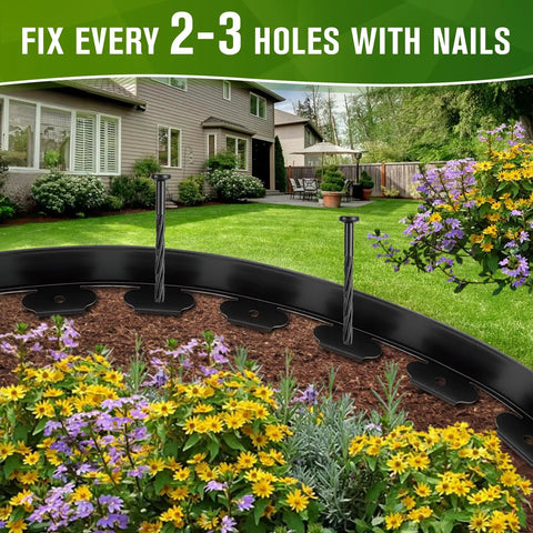 No Dig Garden Edging Kit 3 Inch By 100 Foot Flexible Landscape Border With 120 Anchoring Spikes installed in garden