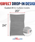 20x24x1 Electrostatic Air Filter MERV 8 Washable Reusable For Furnace AC And HVAC Systems showing dimensions and mesh detail