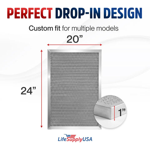 20x24x1 Electrostatic Air Filter MERV 8 Washable Reusable For Furnace AC And HVAC Systems showing dimensions and mesh detail