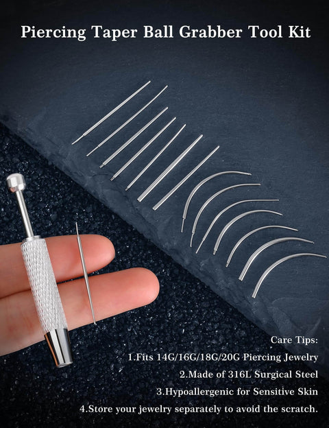 Pro Piercing Taper Kit With Ball Grabber Tool Stainless Steel threadless insertion pins and tapered tools for body piercing