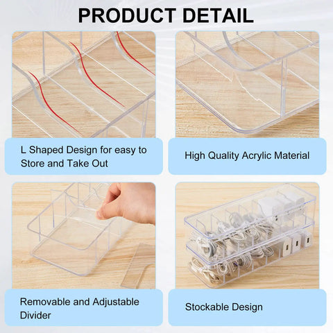 Product detail image of 2 Pack Cable Organizer Box With Lids Clear Plastic Cord Storage Box For Home Office Desk Electronics Organizer