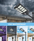 600W Solar Street Light With Motion Sensor Dusk To Dawn 6500K Daylight White Flood Lighting IP67 Waterproof Outdoor View