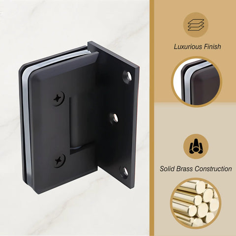 Heavy Duty 90 Degree Offset Shower Door Hinge, Wall Mount For Frameless Glass, Matte Black Brass Finish