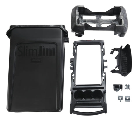 Slim Jim Rim Caddy Kit Plus 23-Gallon Trash Can Utility Cart In Black For Office, School, Hospital, And Public Facilities, On The Go Janitorial Cleaning System With Dustpan Holder, Safety Sign Hooks, And Wide Trainable Dolly