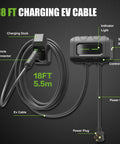 Hardwired Level 2 EV Charger 32 Amp 240 Volt Wallbox with 18 ft charging cable features, plug, and control unit.