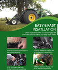Heavy Duty Hydraulic Top Link Kit For Category One Tractors And Implements With Locking Block Built Tough And Adjustable From 18 1/8 To 26 3/8 Inches installation steps shown in use on a tractor.