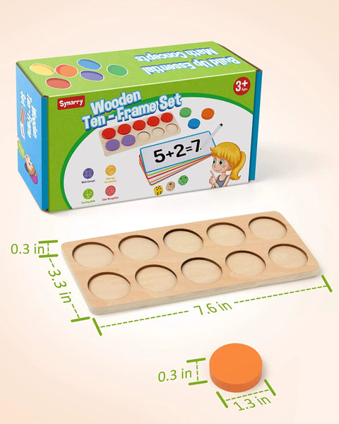 Wooden Ten Frame Math Set With 152 Pieces For Kindergarten And Elementary Students Kid Friendly Ideal For Addition Subtraction Practice Montessori Style Counters Dice Number Stones Dry Erase Boards And Game Cards For Homeschooling package with ten frame and counter measurements