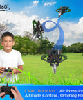Child flying Dope Remote Control Drone For Kids 6 To 12 With Auto Hover And 360 Degree Flips in a green park
