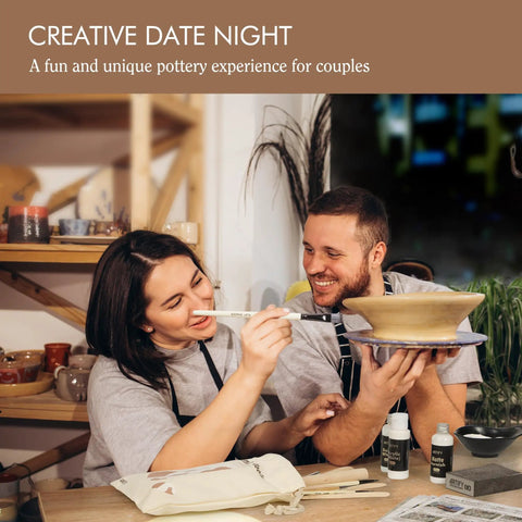 Couple using Air Dry Clay Kit For Adults With Complete Tool Set For Home Pottery Craft, Easy For Beginners To Pros, Ideal Date Night