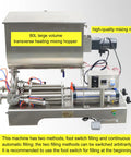 Heavy Duty Horizontal Pneumatic Paste Filling Machine Featuring Dual Nozzles And A Stainless Steel Heating Mixing Hopper with 80L capacity.