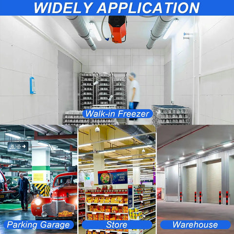 Applications of Rugged Four Foot Vapor Tight Shop Light With 40W 50W 60W in car wash, garage, freezer, store, and warehouse.
