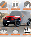 Jeep Wrangler Cab Cover For 2007 To 2026 Four Door Waterproof All Weather Half Car Cover Oxford Fabric with reflective strips