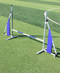 Adjustable Dog Agility Training Kit With Foldable Aluminum Obstacle Course in use outdoors, showing aluminum frame and crossbar