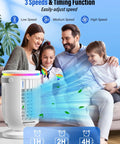 Family enjoying cool air from Personal Mini Air Conditioner Fan With 1200ml Water Tank 4 In 1 Evaporative Cooler in living room