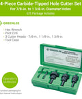 Carbide Tipped Hole Cutter Set 5-Piece With Pilot Drill And Hex Wrench, 7/8 To 1-3/8 Inch Stainless Steel Hole Saw Kit Open Case