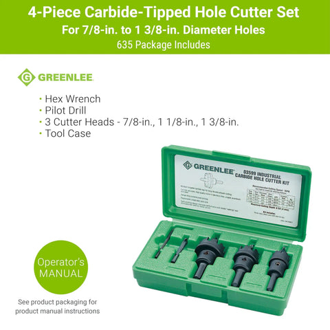 Carbide Tipped Hole Cutter Set 5-Piece With Pilot Drill And Hex Wrench, 7/8 To 1-3/8 Inch Stainless Steel Hole Saw Kit Open Case