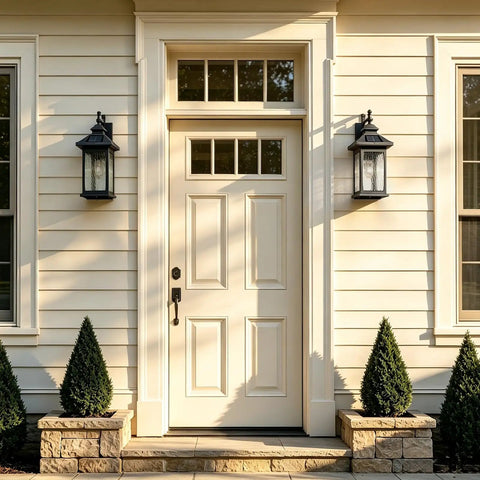 Luminzone Outdoor Light Fixtures Wall Mount Solar Lantern, Vintage Dusk to Dawn Wall Sconce with Remote Control & LED Bulb, Waterproof Exterior Wall Light for Porch Patio Courtyard Doorway 18'' beside front door.