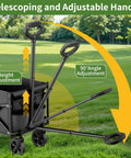 Heavy Duty Foldable Wagon Cart With All Terrain Wheels Telescoping Handle And Cup Holders 220 Lb Capacity Collapsible showing adjustable handle