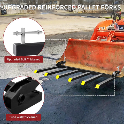 Beefy Clamp On Debris Forks For 60 Inch Buckets Heavy Duty 4000 Lbs Quick Attach Pallet Forks for Tractor Loader Skid Steer